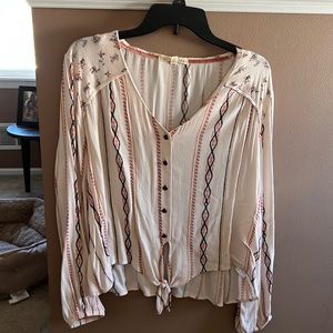 Long sleeve top with tie waist